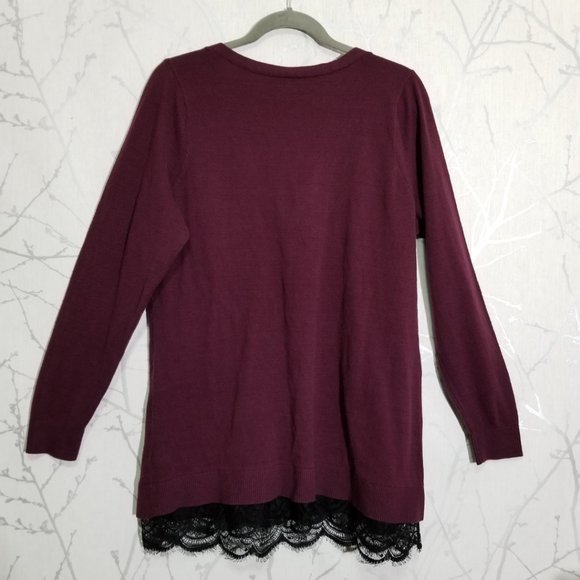 Torrid Burgundy Cotton V-Neck Lace Trim Sweater - Picture 4 of 5
